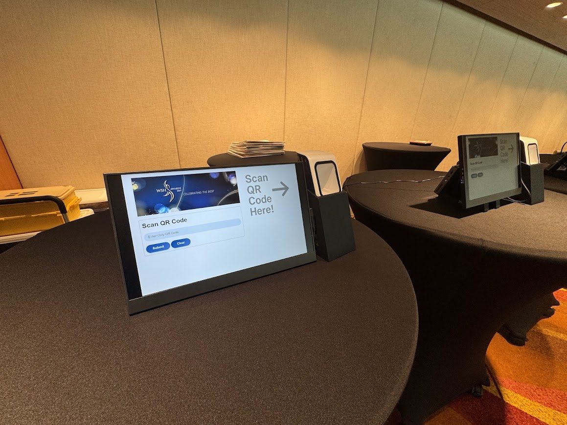Multiple QR scanning stations prepared for onsite event attendance tracking